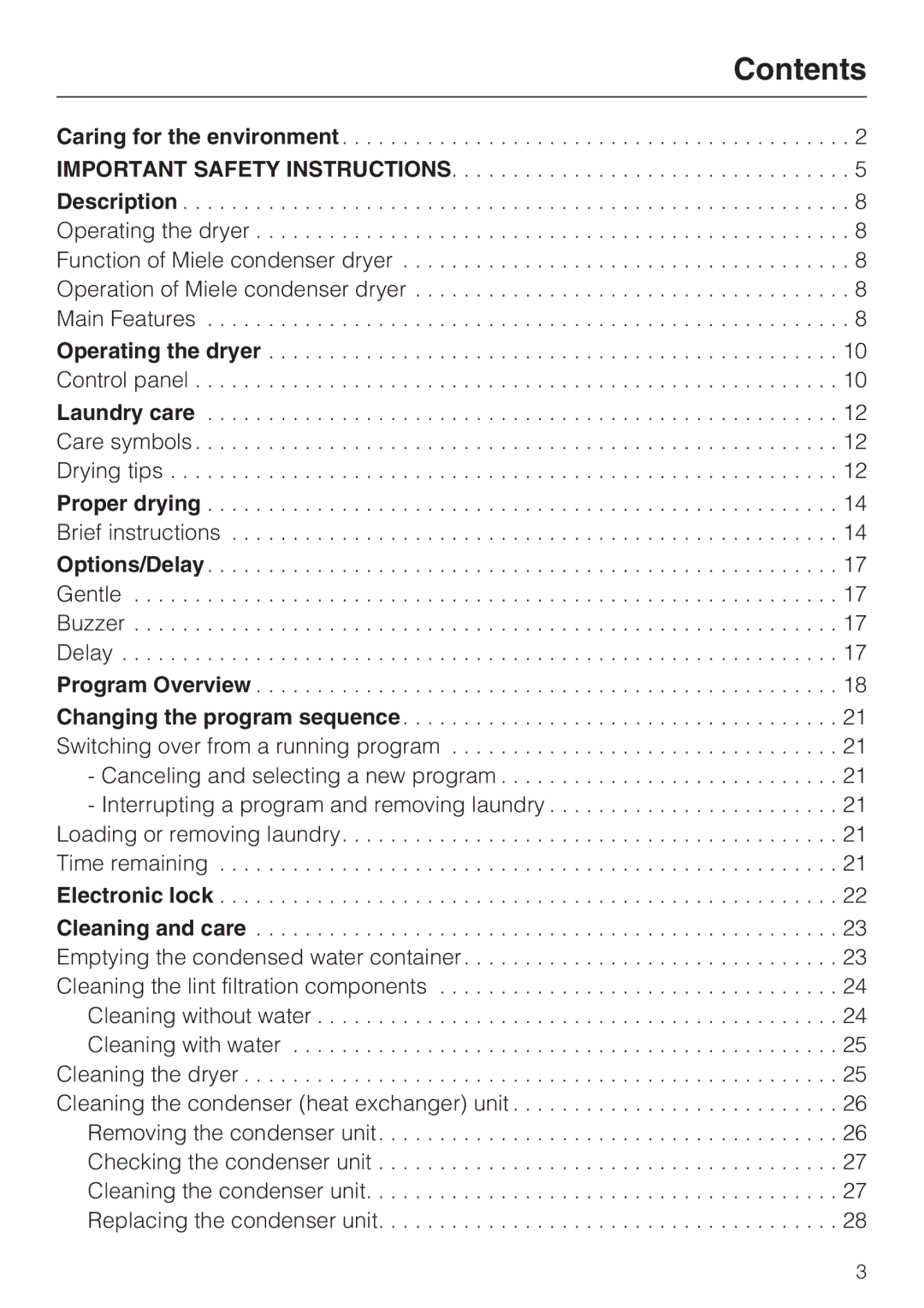 Miele T 7644 C operating instructions Contents 