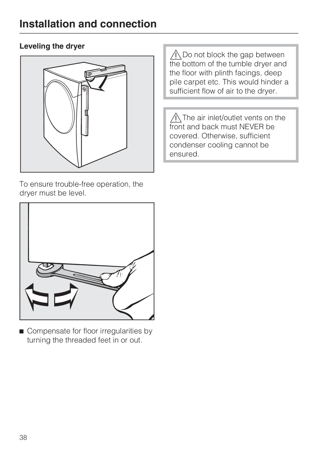 Miele T 7644 C operating instructions Leveling the dryer 