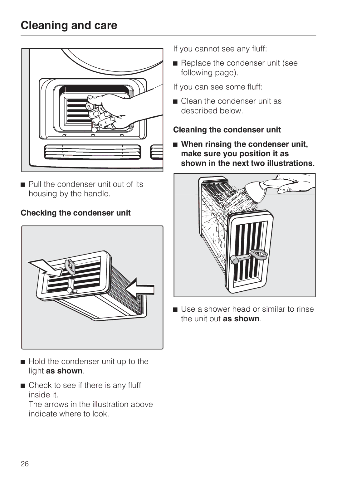 Miele T 7744 C operating instructions Checking the condenser unit 