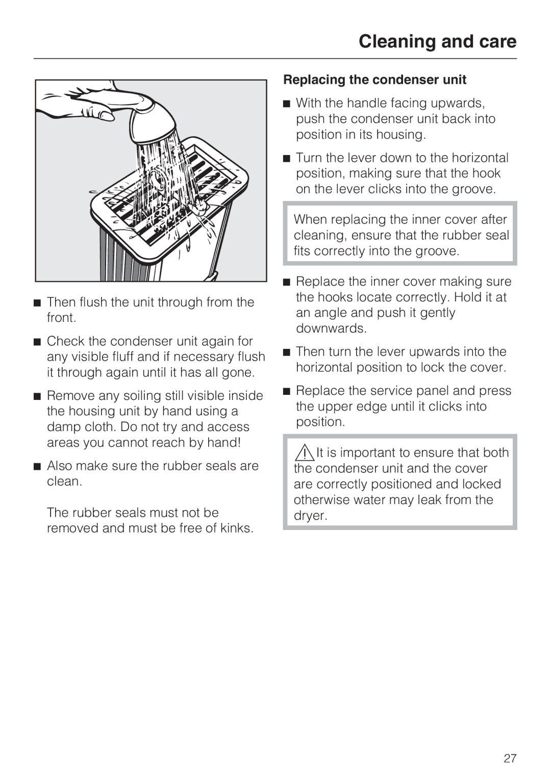 Miele T 7744 C operating instructions Replacing the condenser unit 