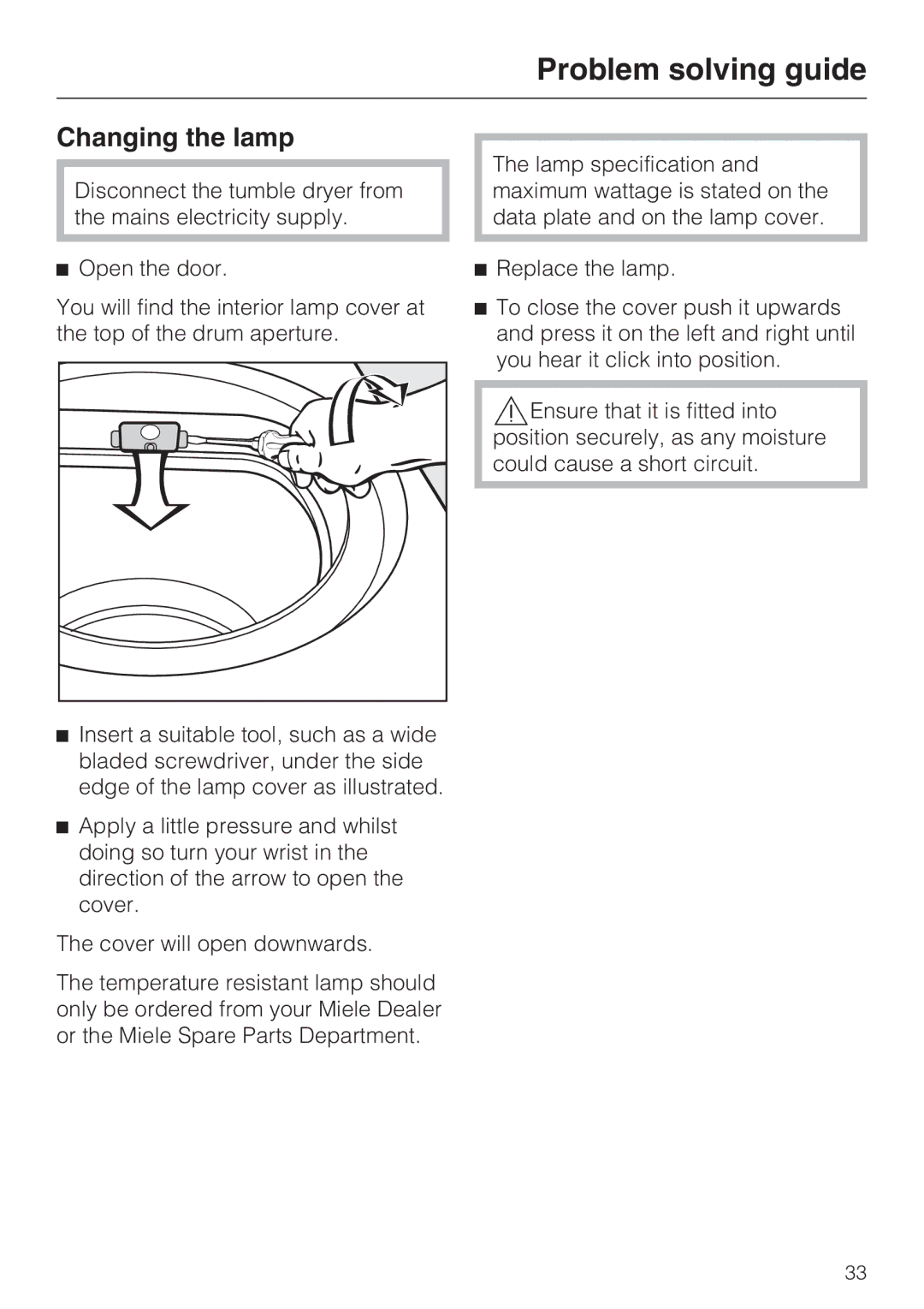 Miele T 7744 C operating instructions Changing the lamp 