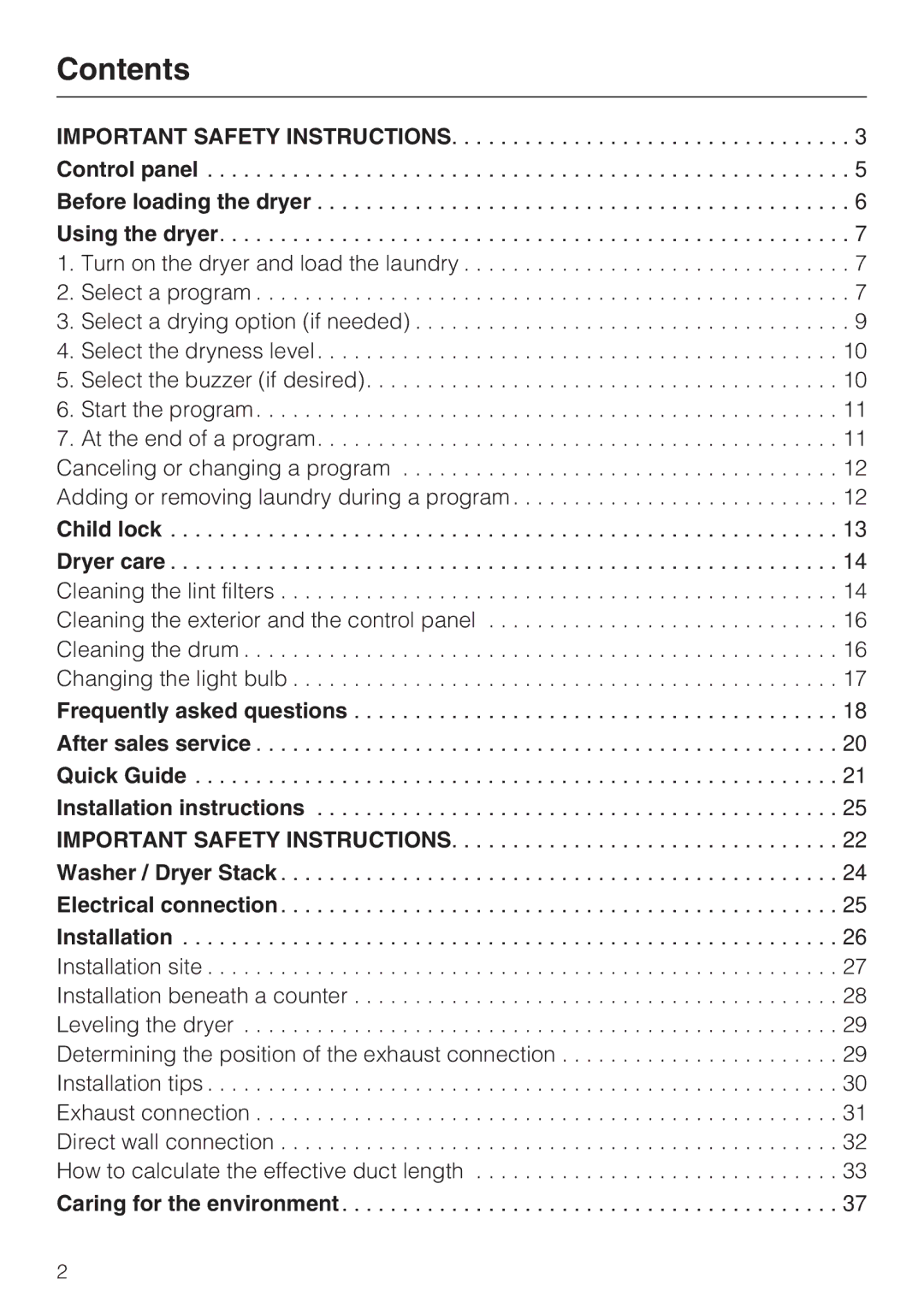 Miele T 8003, T 8005, T 8002 manual Contents 