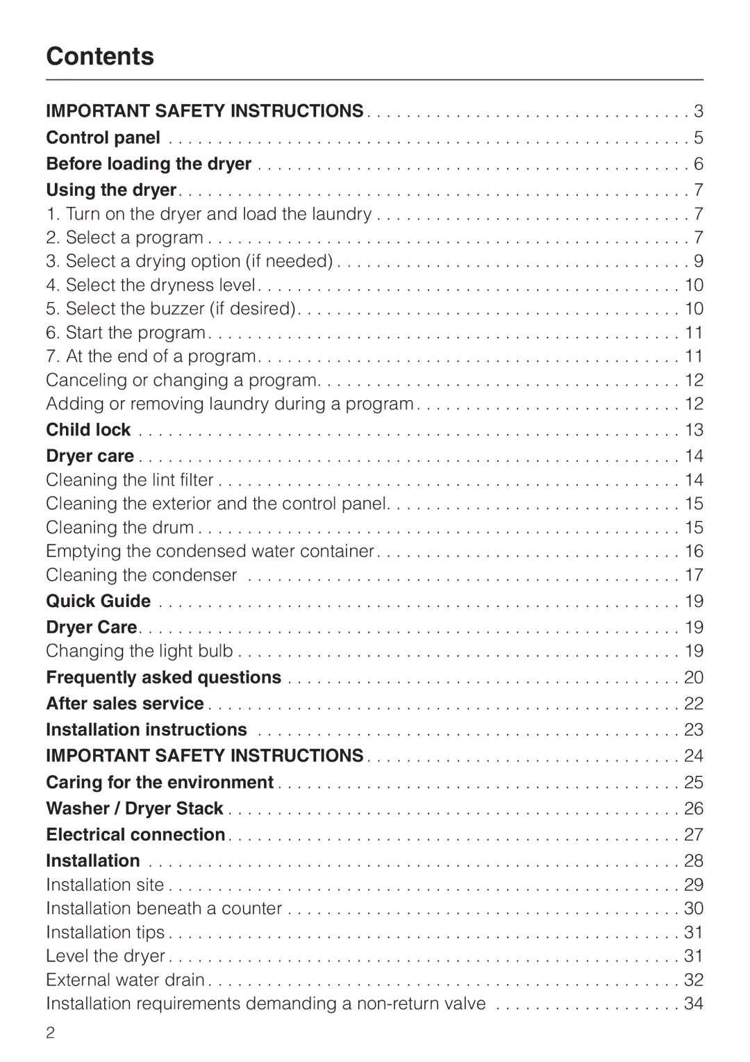 Miele T 8013 C, T 8012 C installation instructions Contents 