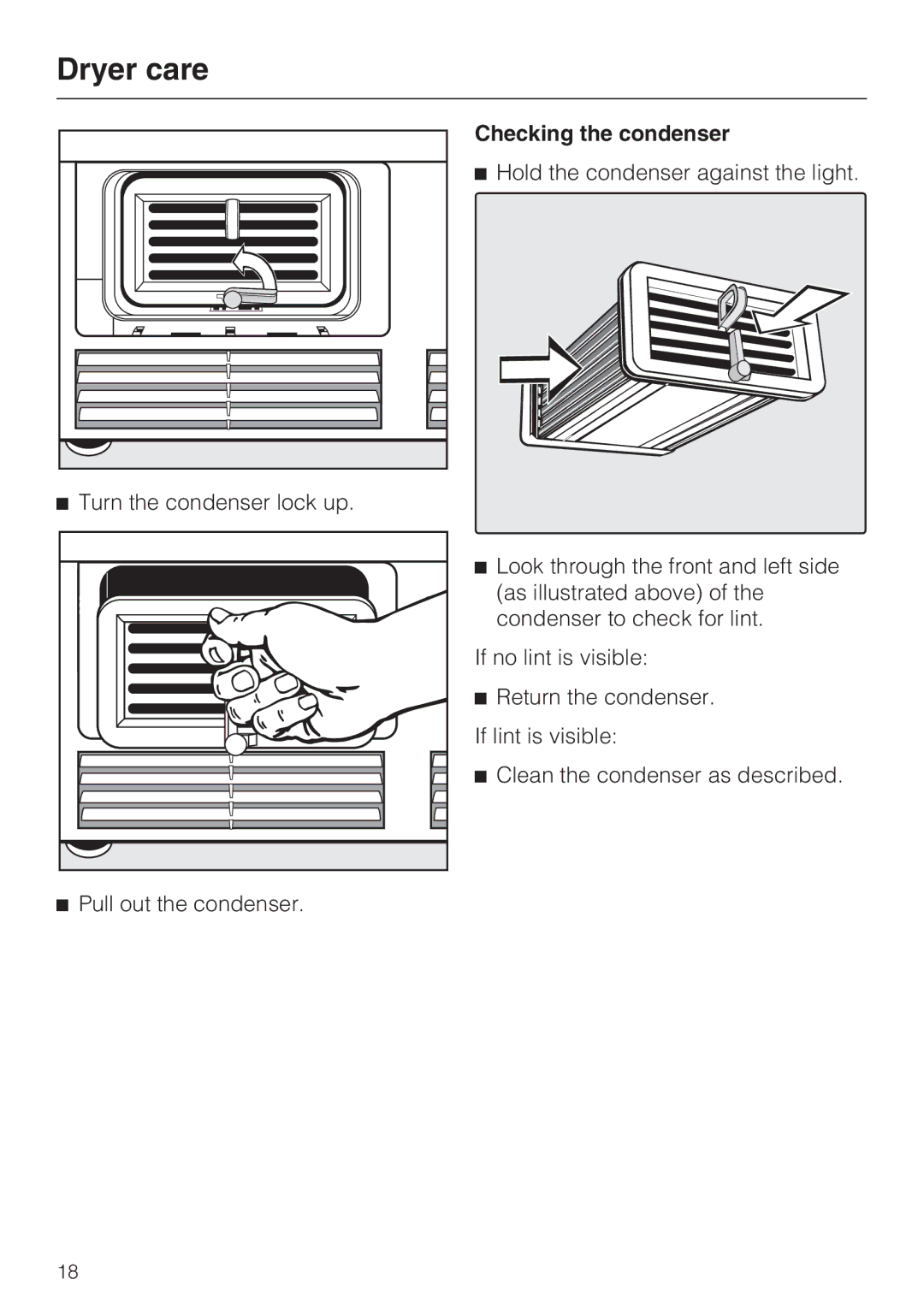 Miele T 8019 C installation instructions Checking the condenser 