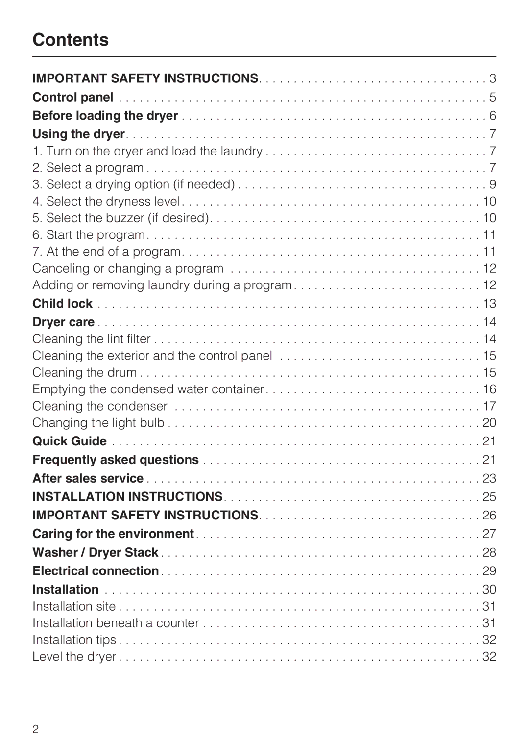 Miele T 8019 C installation instructions Contents 