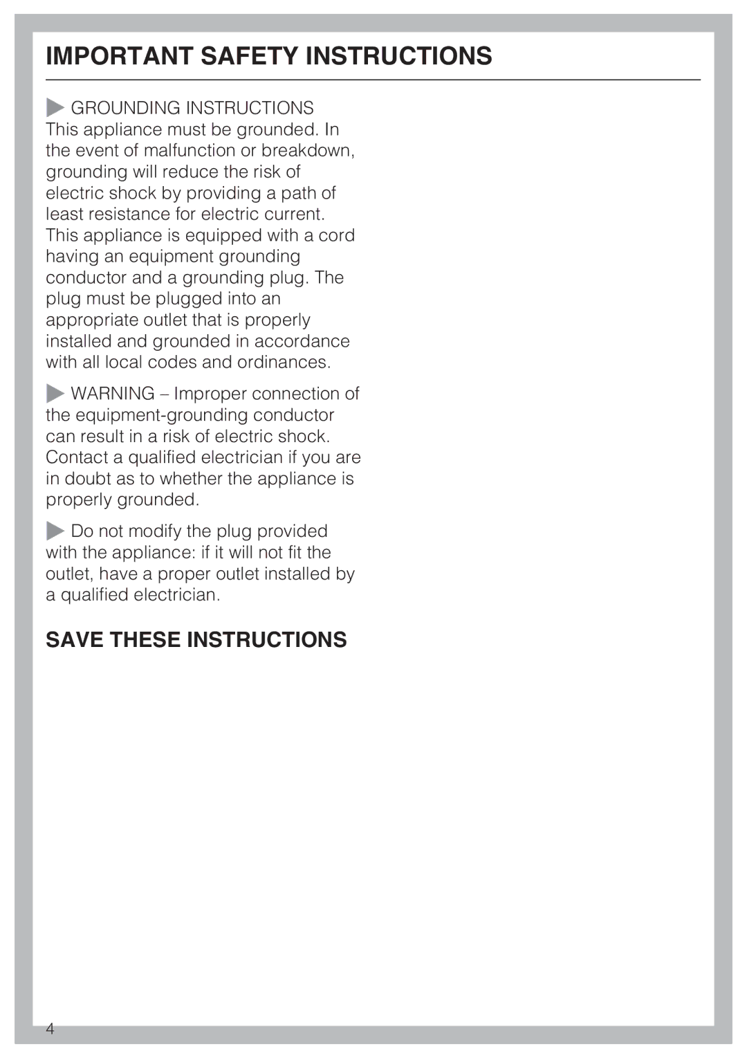 Miele T 8019 C installation instructions ~ Grounding Instructions 