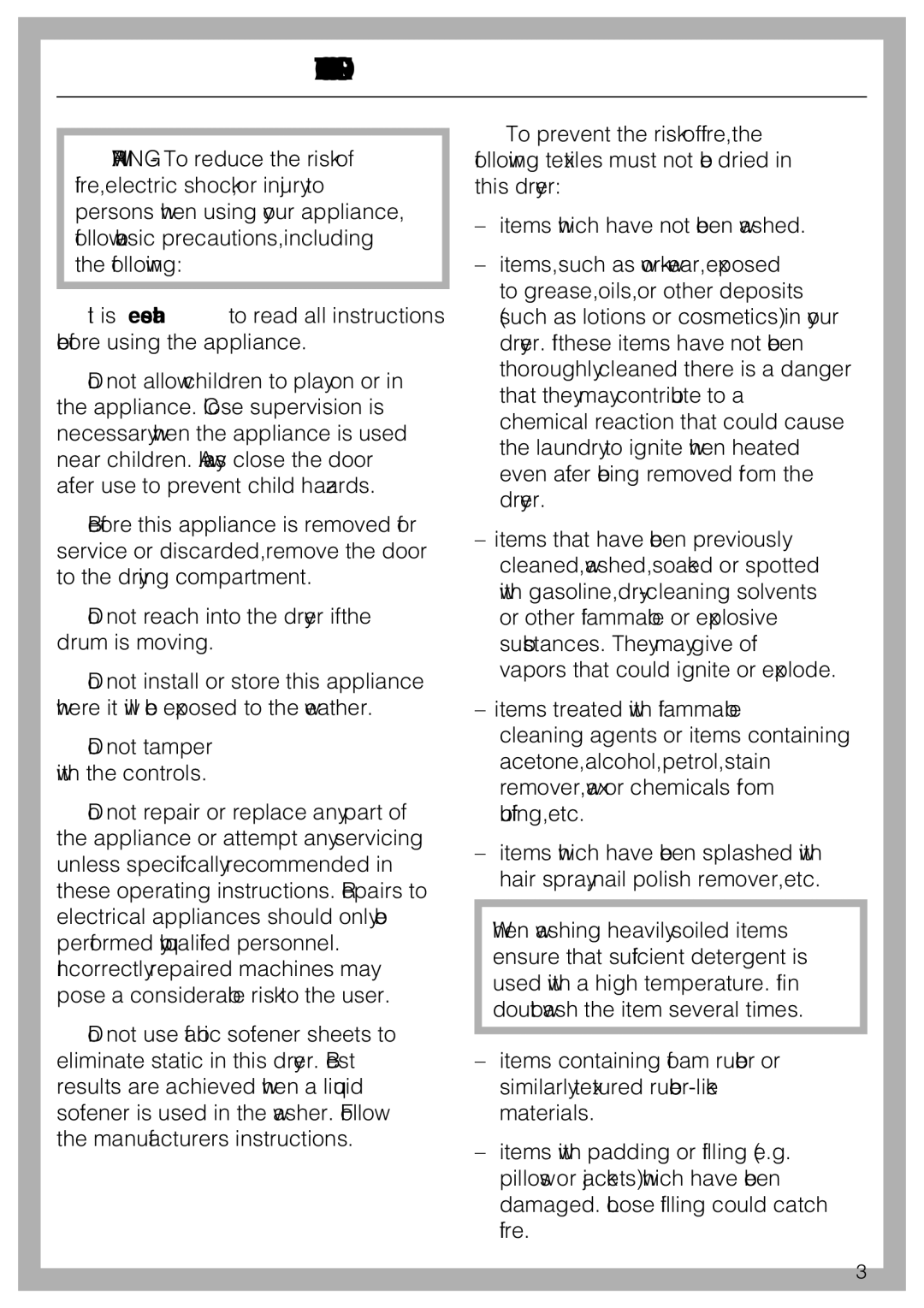 Miele T 8023 C installation instructions Important Safety Instructions 