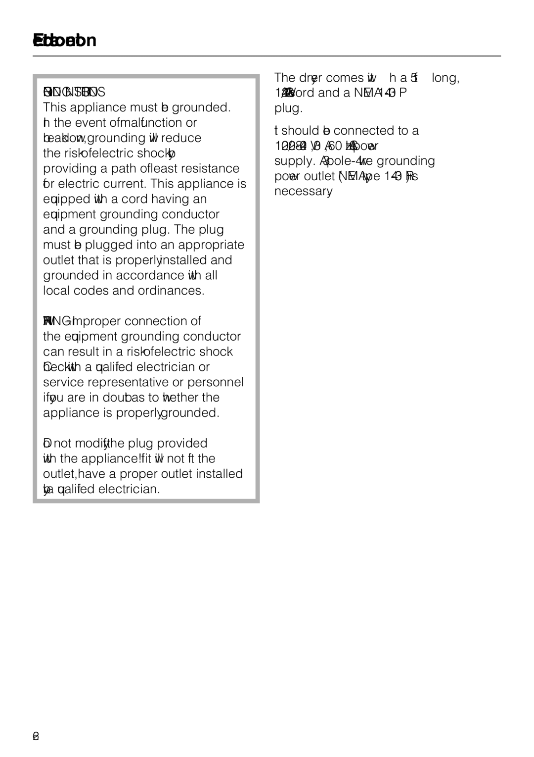 Miele T 8023 C installation instructions Electrical connection 