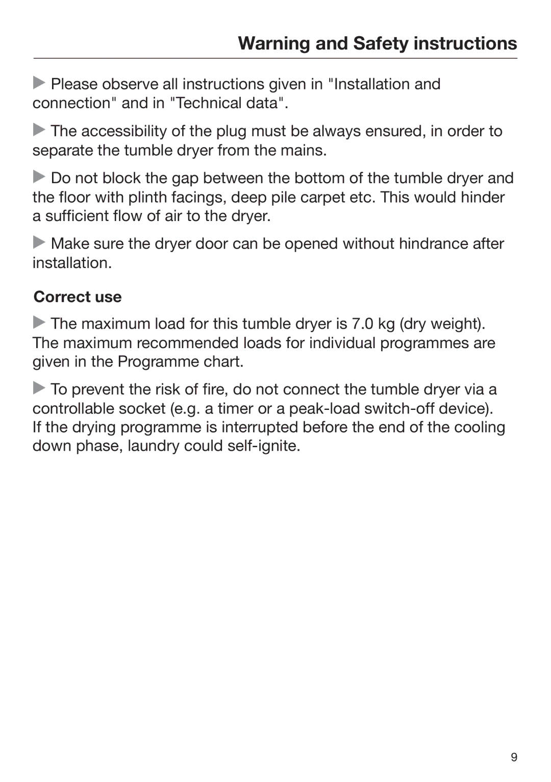 Miele T 8164 WP operating instructions Correct use 