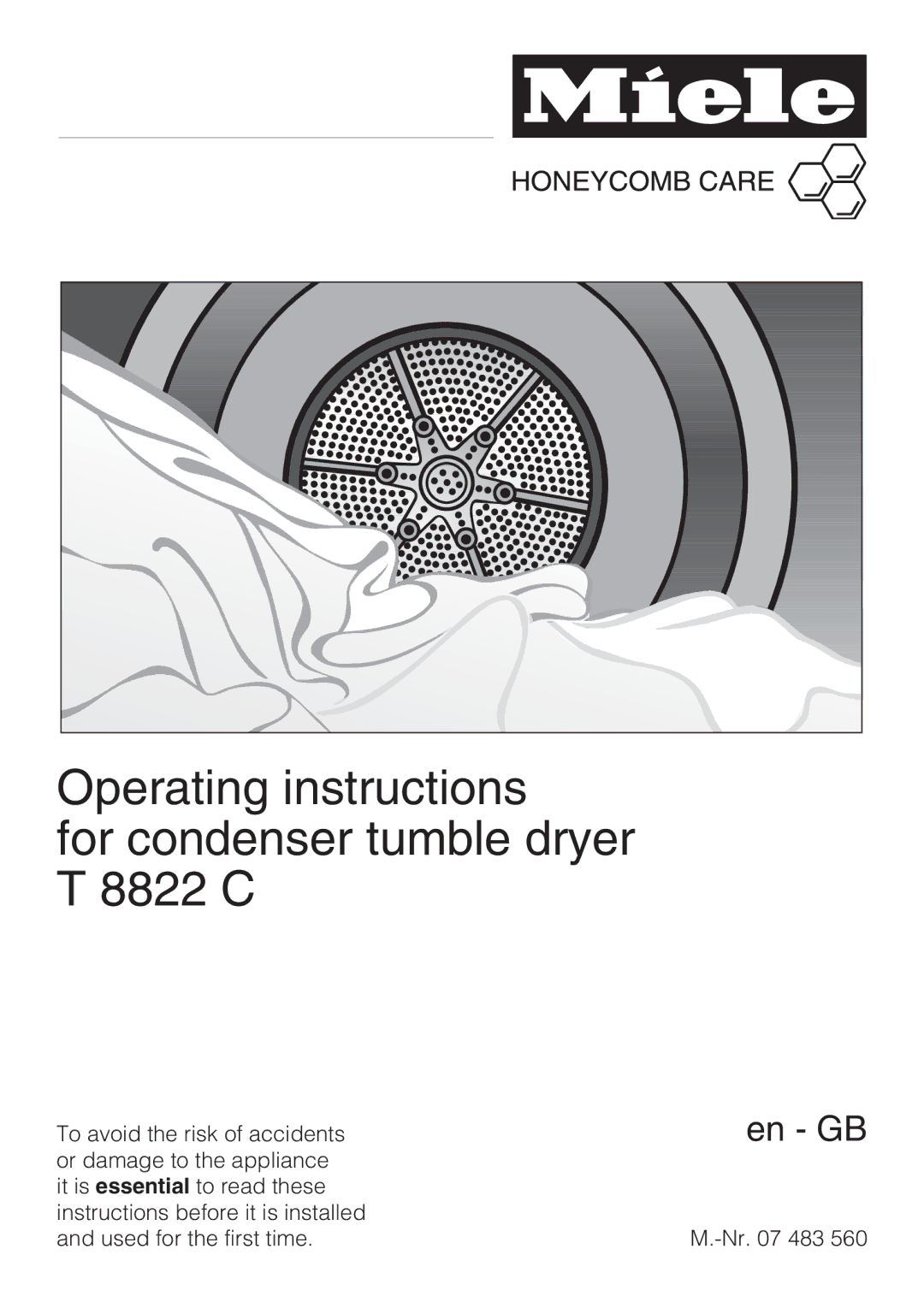 Miele operating instructions Operating instructions For condenser tumble dryer T 8822 C 