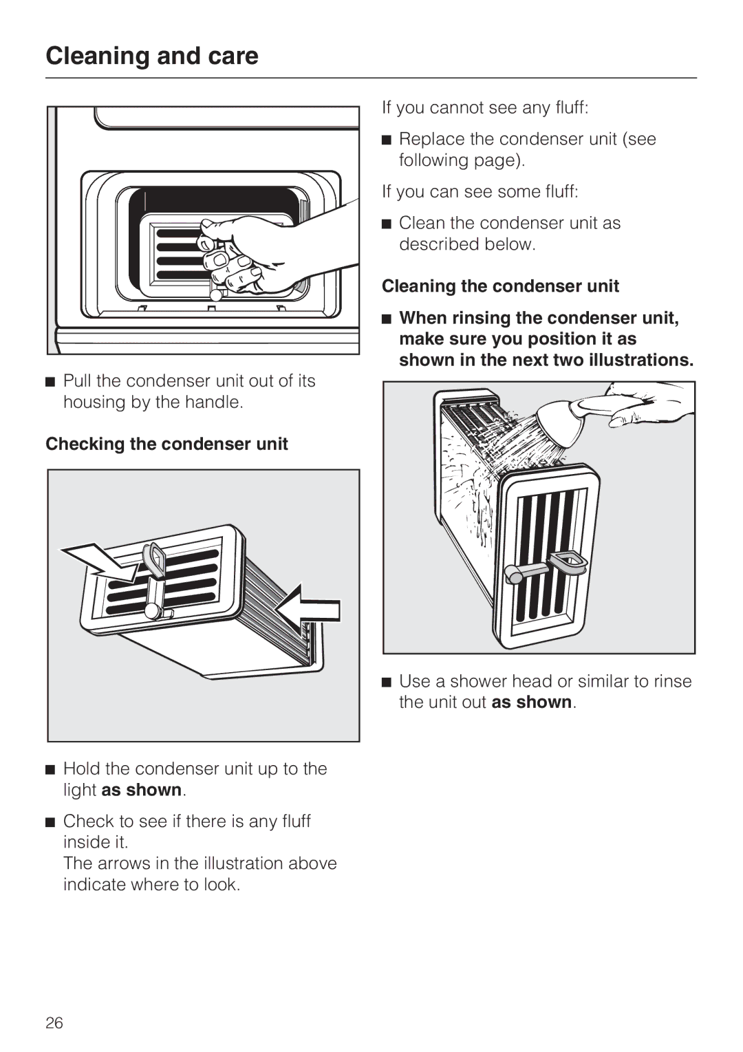 Miele T 8822 C operating instructions Checking the condenser unit 