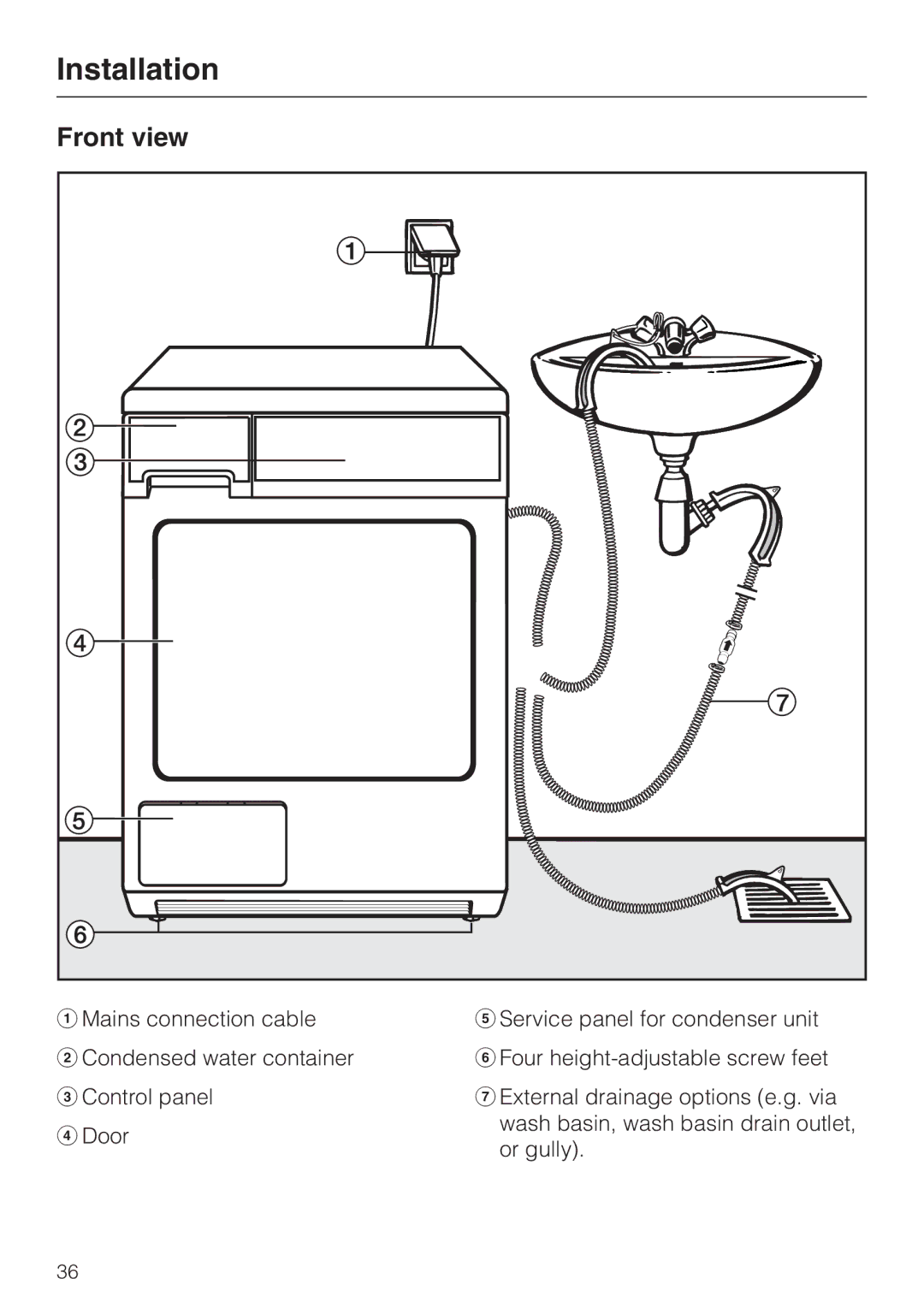 Miele T 8822 C operating instructions Installation, Front view 