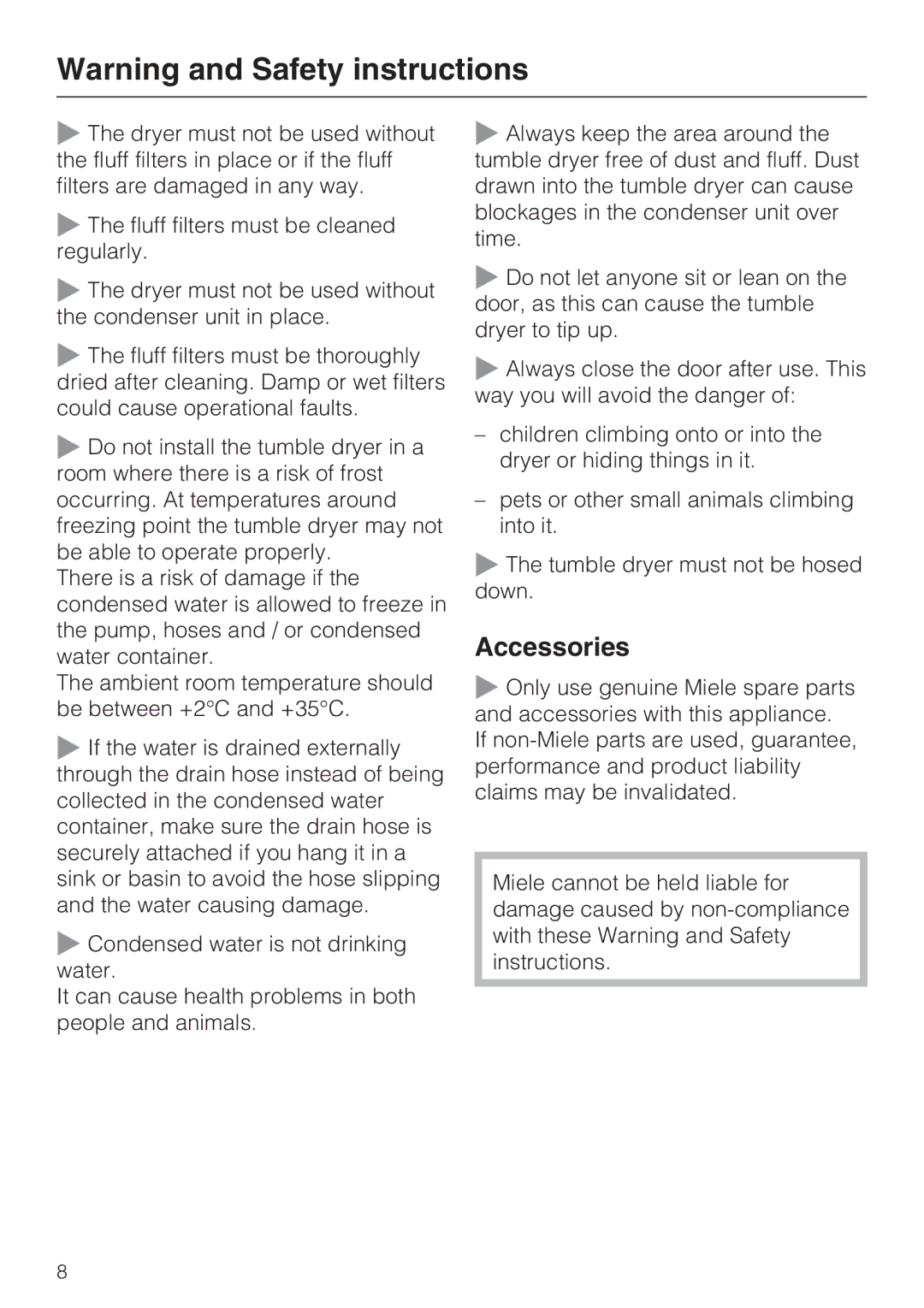 Miele T 8822 C operating instructions Accessories 