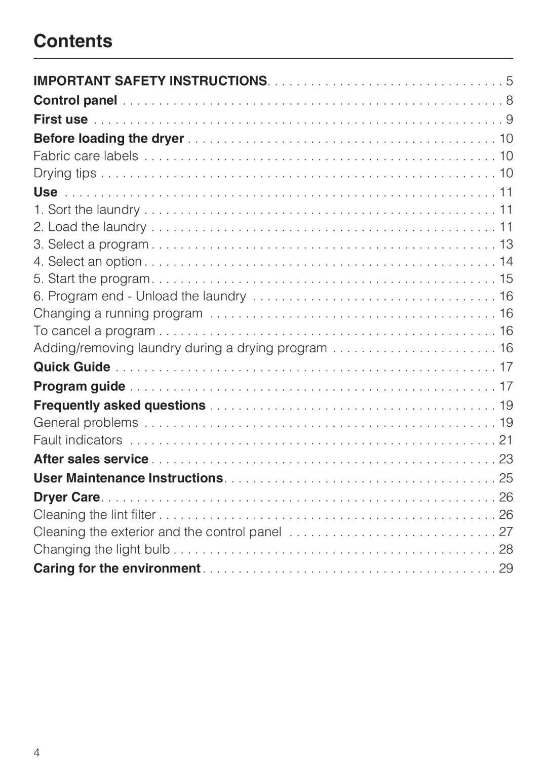 Miele T 9820 operating instructions Contents 