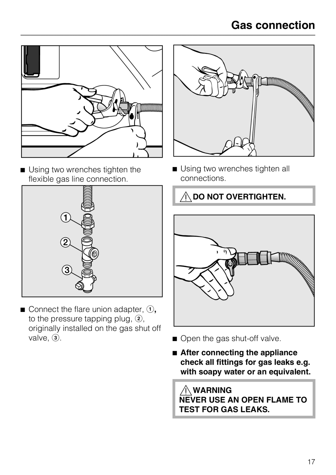 Miele T 9822 installation instructions Never USE AN Open Flame to Test for GAS Leaks 