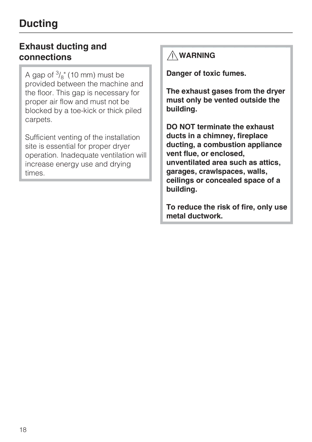 Miele T 9822 installation instructions Ducting, Exhaust ducting and connections 