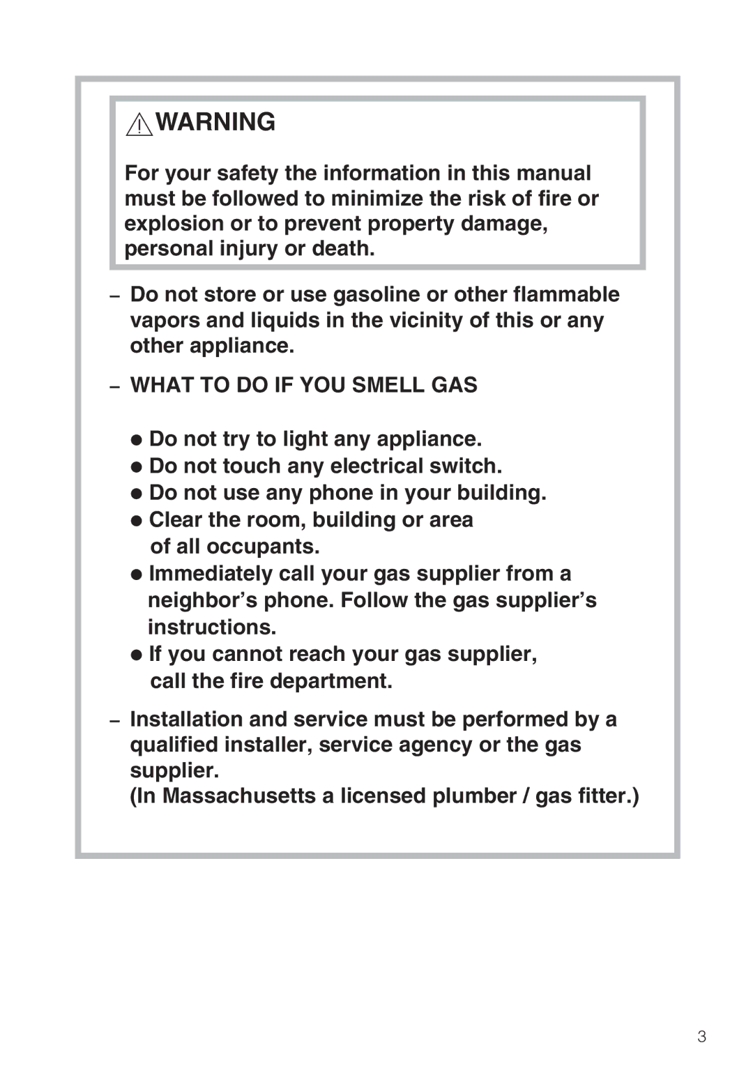 Miele T 9822 installation instructions What to do if YOU Smell GAS 