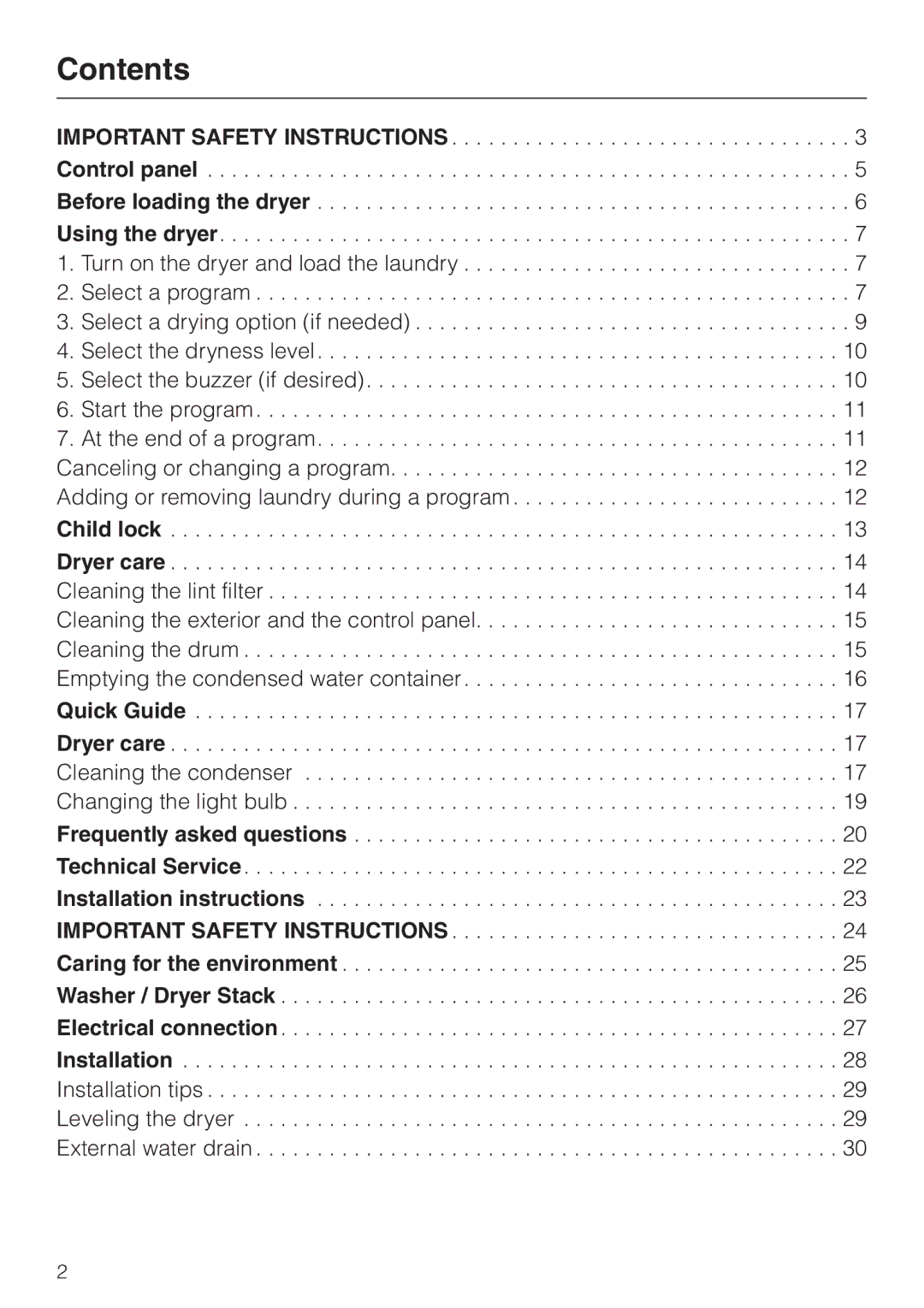 Miele T1322C operating instructions Contents 