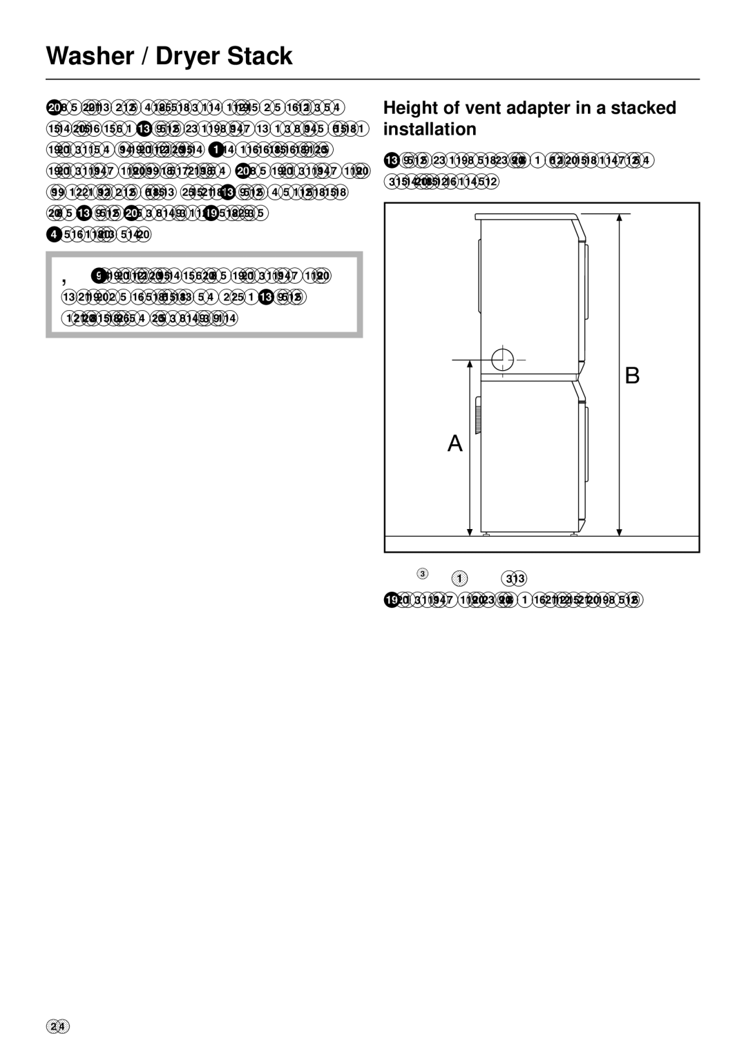 Miele T1405, T 1405 operating instructions Washer / Dryer Stack, Height of vent adapter in a stacked installation 