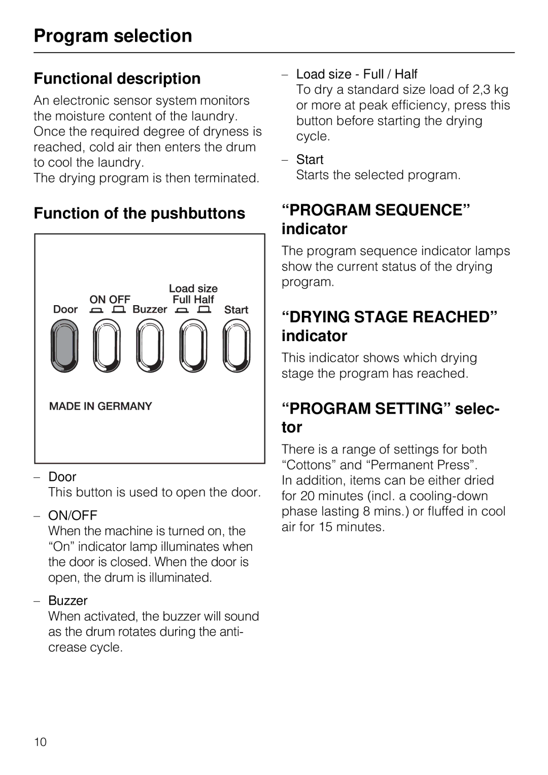 Miele T1520 operating instructions Program selection 