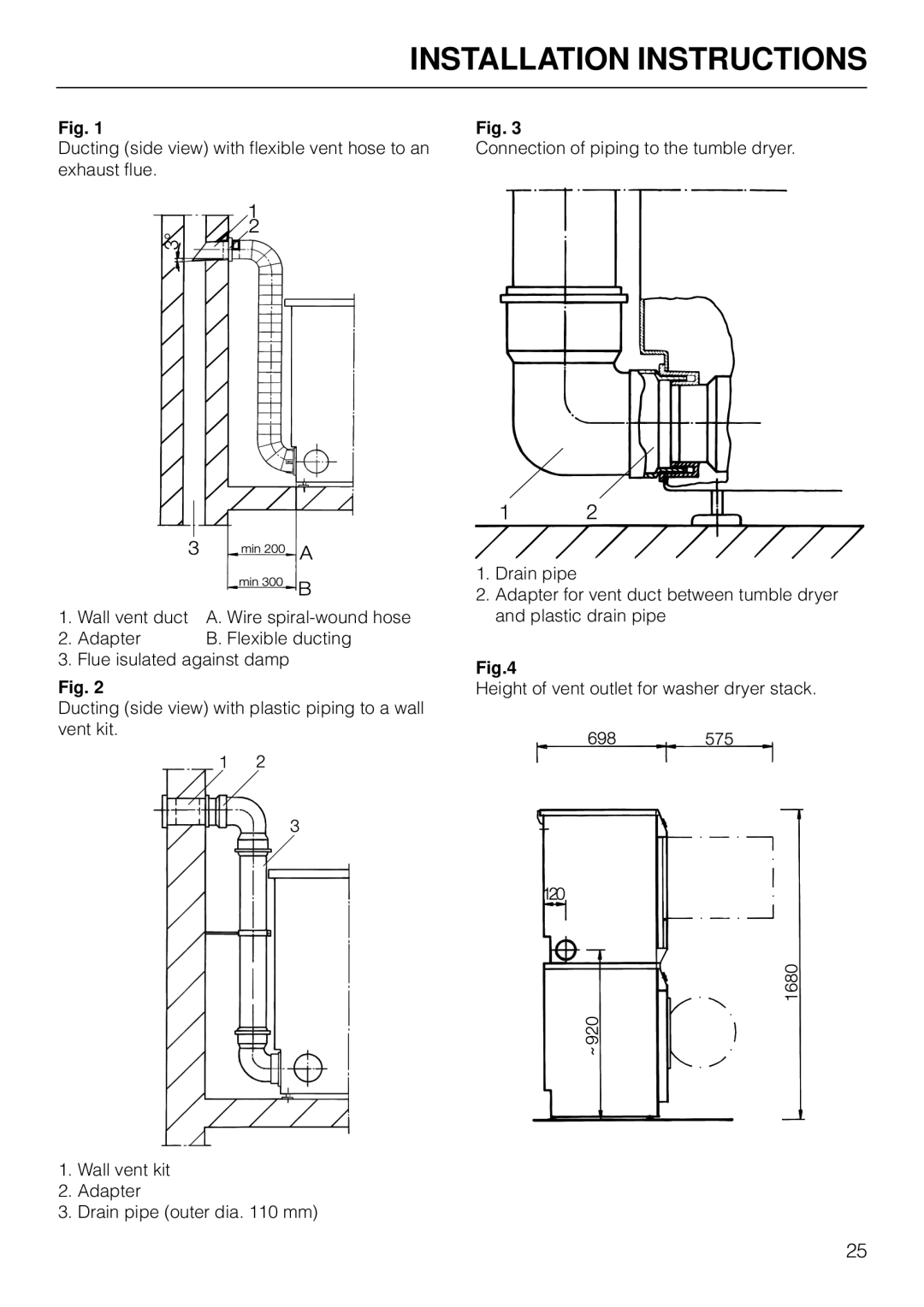 Miele T1526 operating instructions Wire spiral-wound hose 