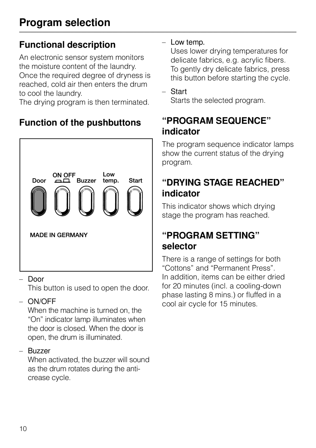 Miele T1570C operating instructions Program selection 