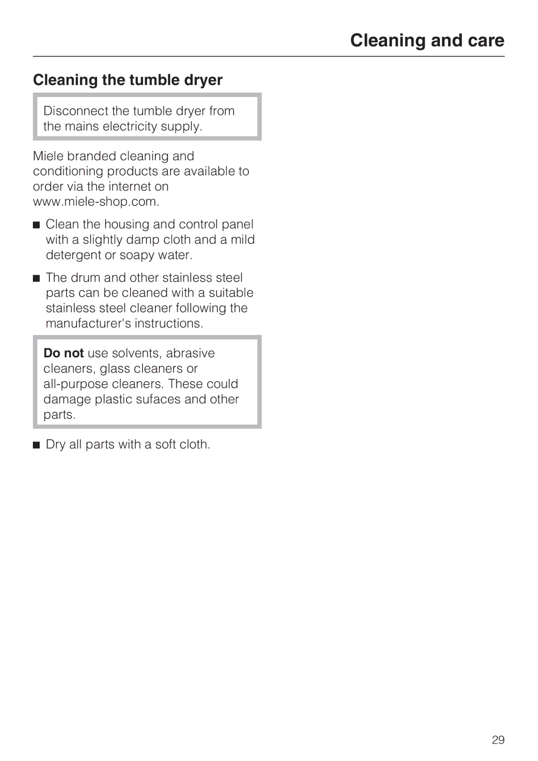 Miele T4819Ci operating instructions Cleaning the tumble dryer 