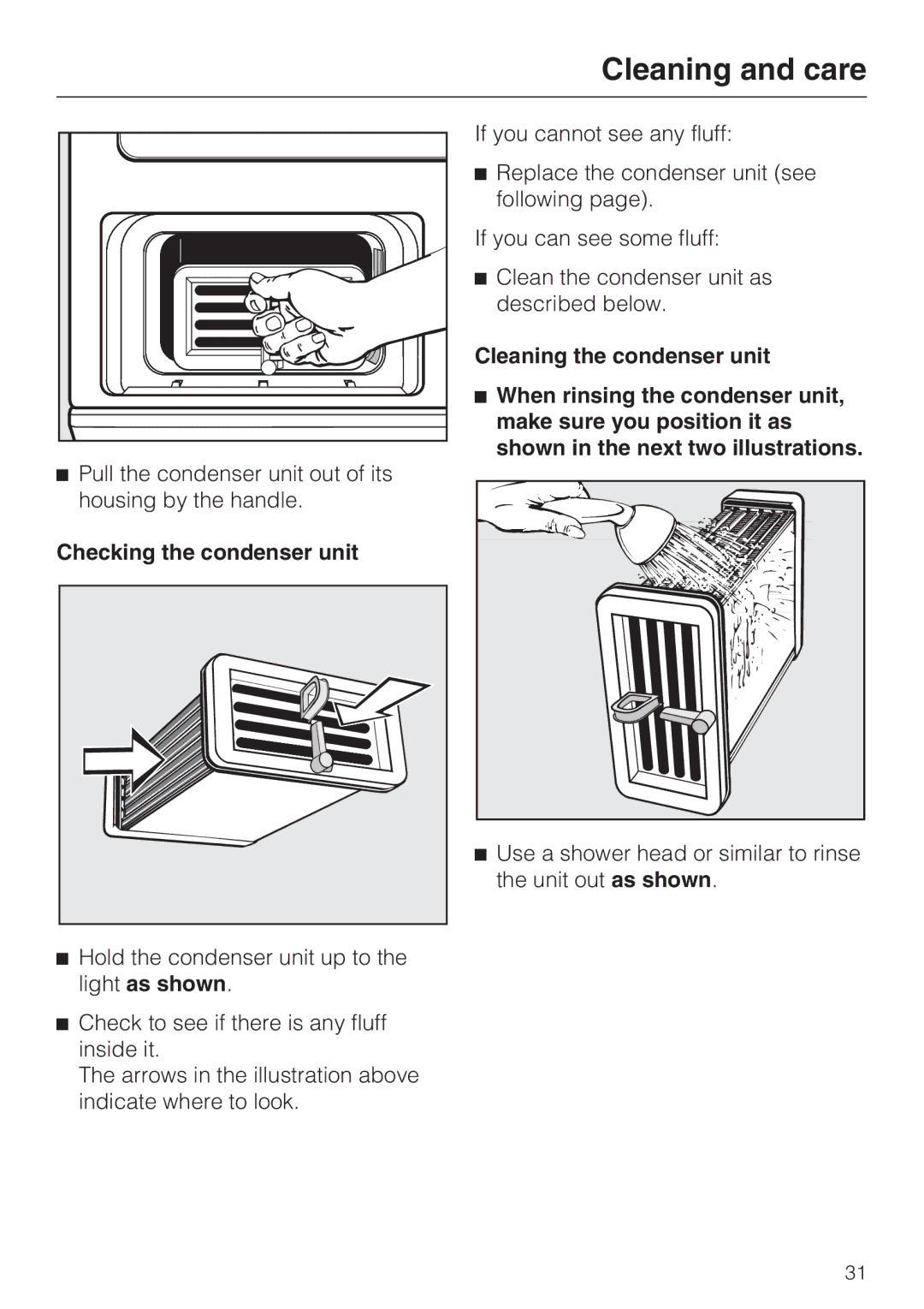 Miele T4819Ci operating instructions Checking the condenser unit 