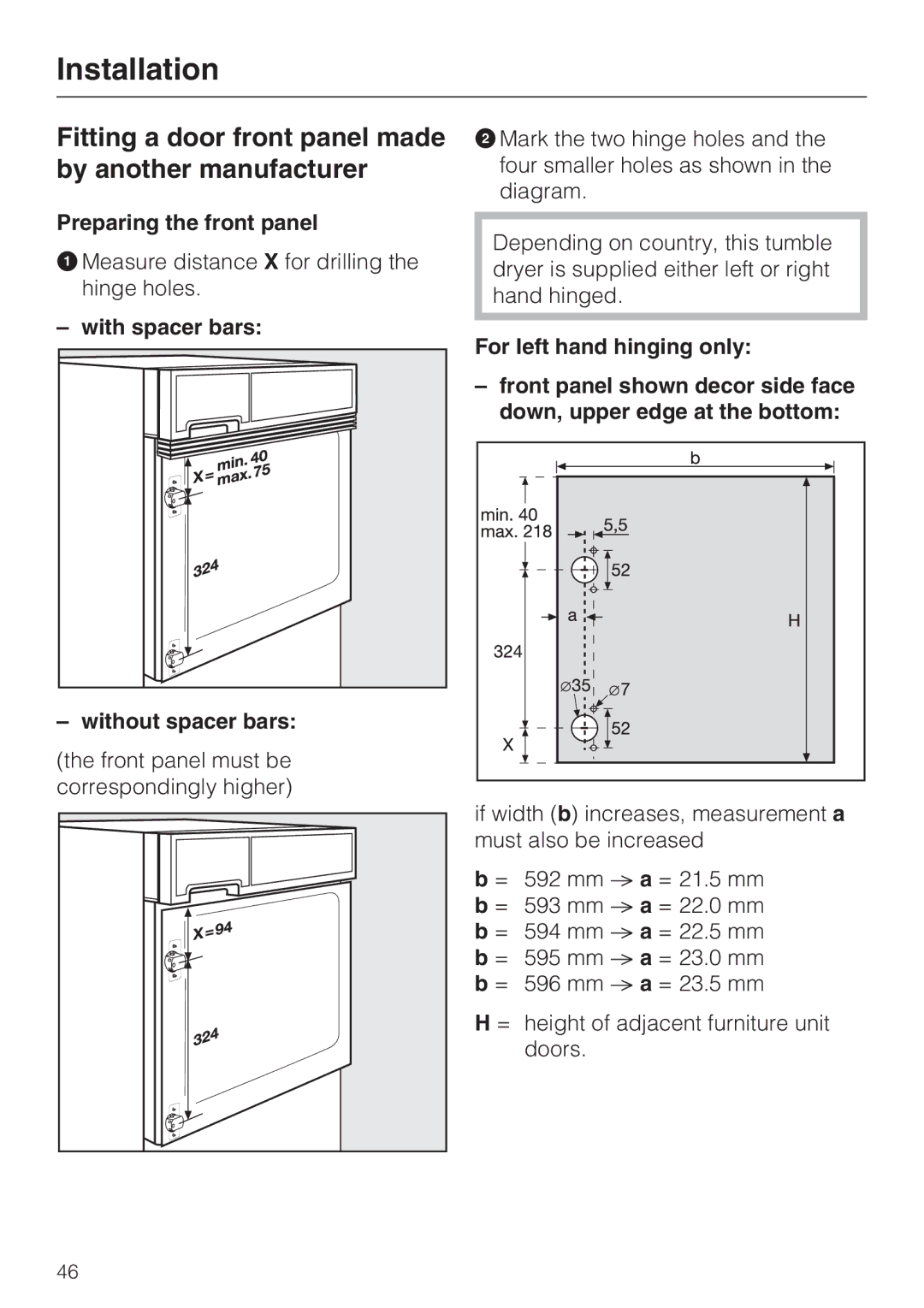 Miele T4819Ci operating instructions Fitting a door front panel made by another manufacturer, Preparing the front panel 