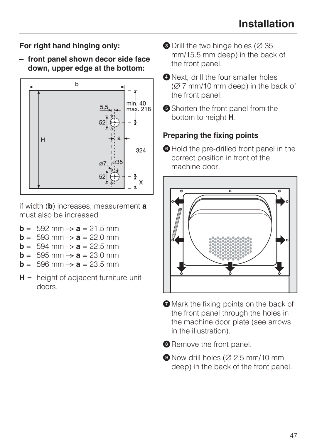 Miele T4819Ci operating instructions Preparing the fixing points 