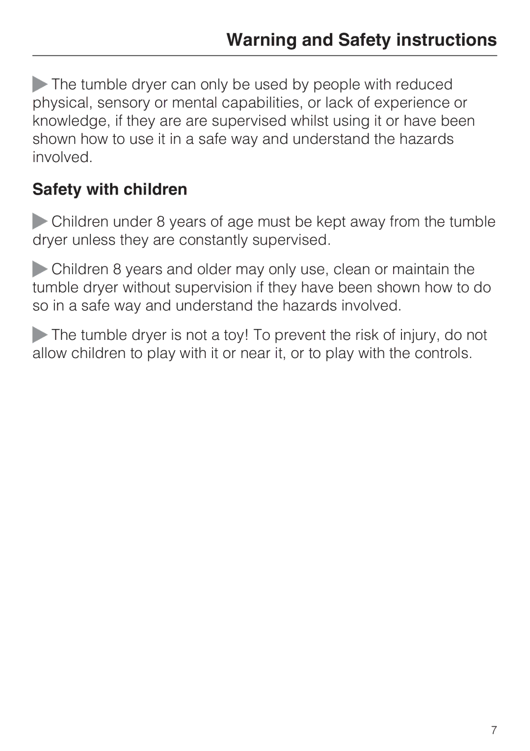 Miele T4819Ci operating instructions Safety with children 