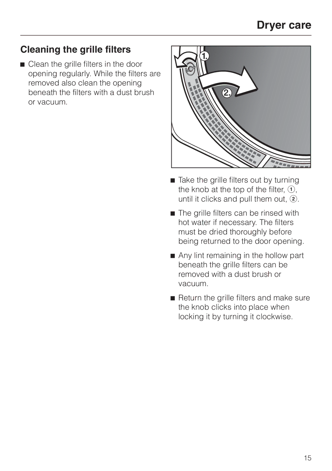 Miele T8002, T8005, T8003 installation instructions Cleaning the grille filters 