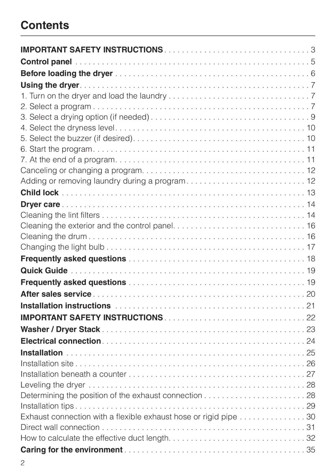 Miele T8003, T8002, T8005 installation instructions Contents 