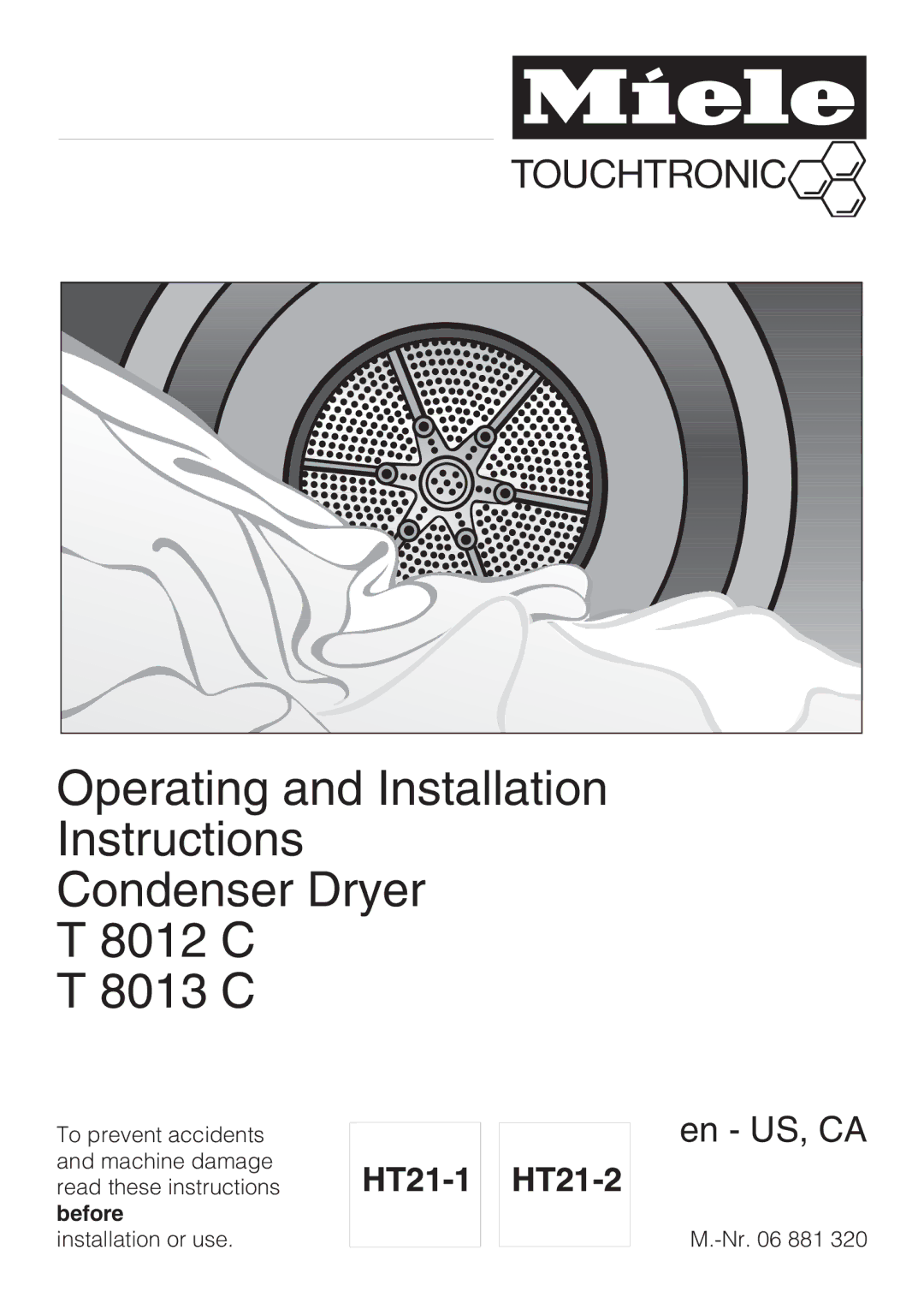 Miele T8013C, T8012C installation instructions En US, CA 