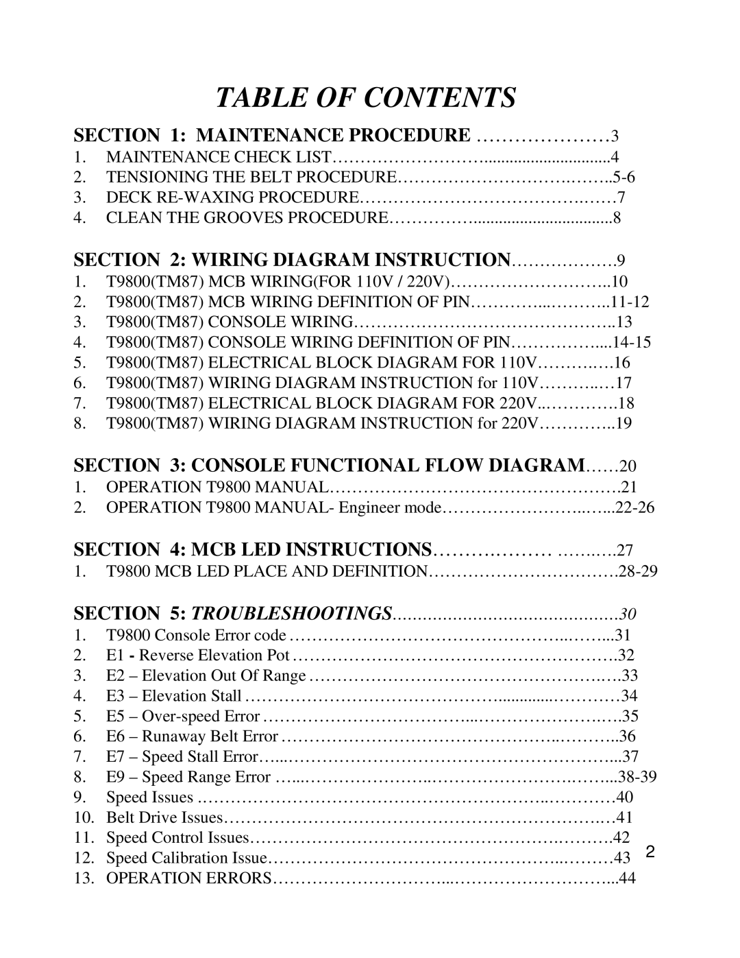 Miele T9800HRT service manual Table of Contents 