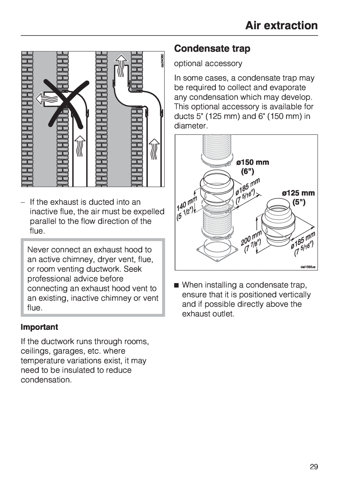 Miele DA 270-4, ventilation system installation instructions Condensate trap, Air extraction 