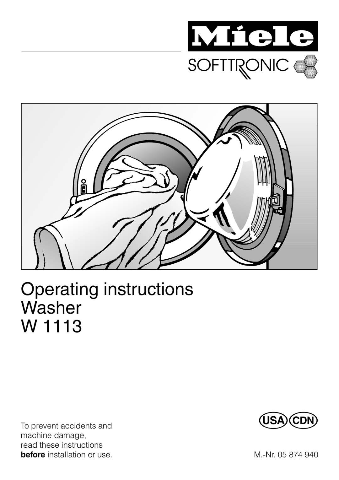 Miele W 1113 operating instructions Operating instructions 