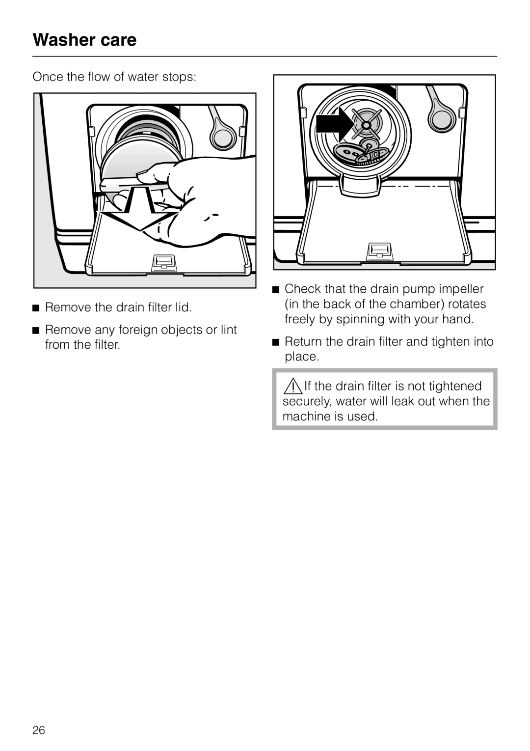 Miele W 1113 operating instructions Washer care 