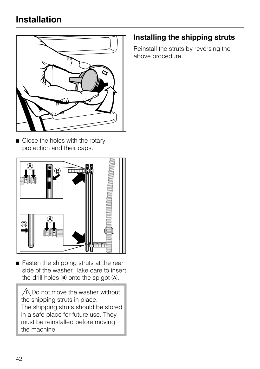 Miele W 1113 operating instructions Installing the shipping struts 