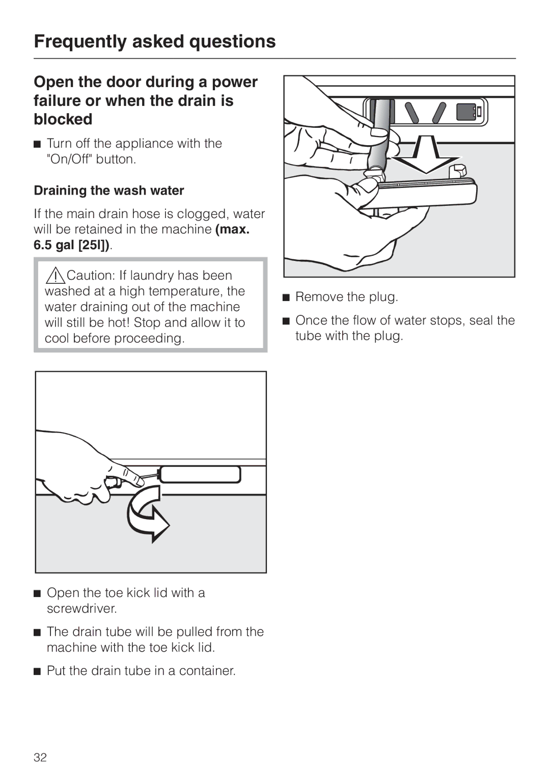 Miele W 1119 operating instructions Draining the wash water 