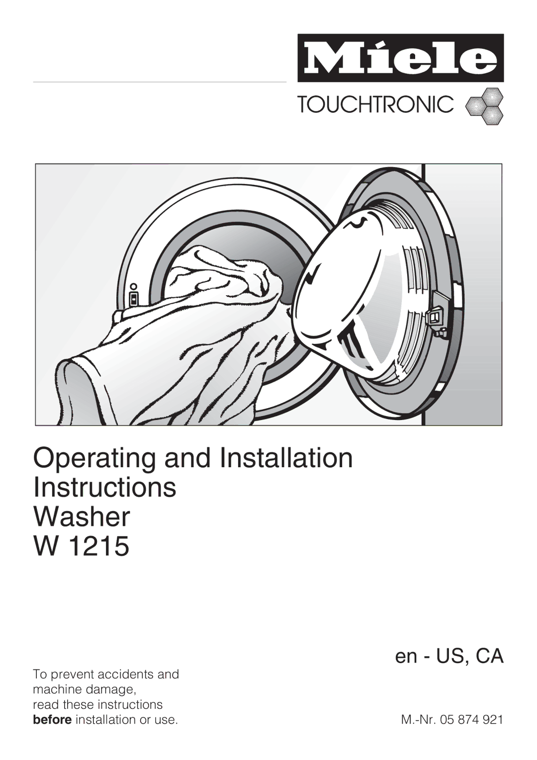 Miele W 1215 installation instructions Operating and Installation Instructions Washer 1215 