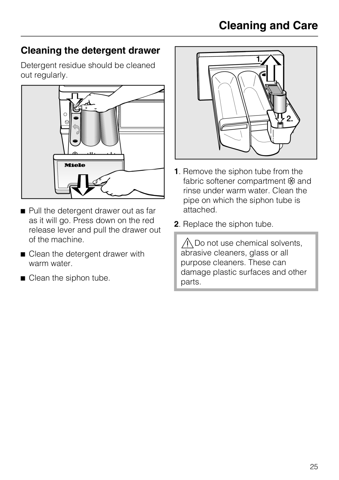 Miele W 1215 installation instructions Cleaning the detergent drawer 