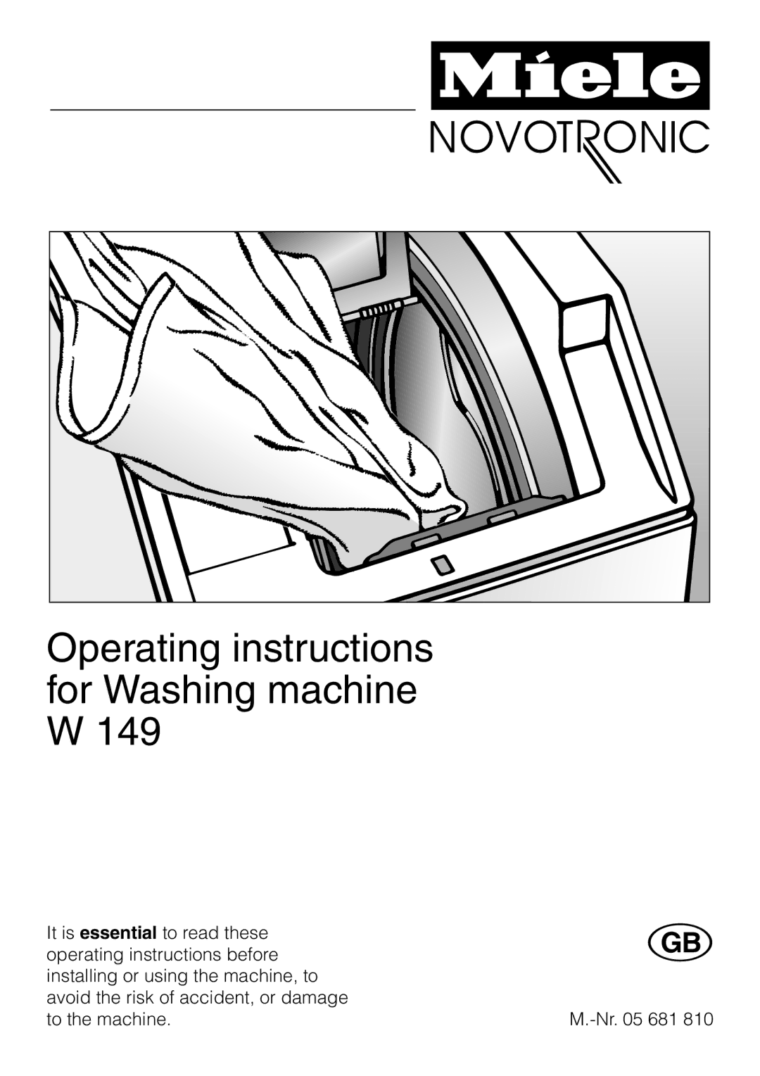 Miele W 149 operating instructions Operating instructions for Washing machine W 