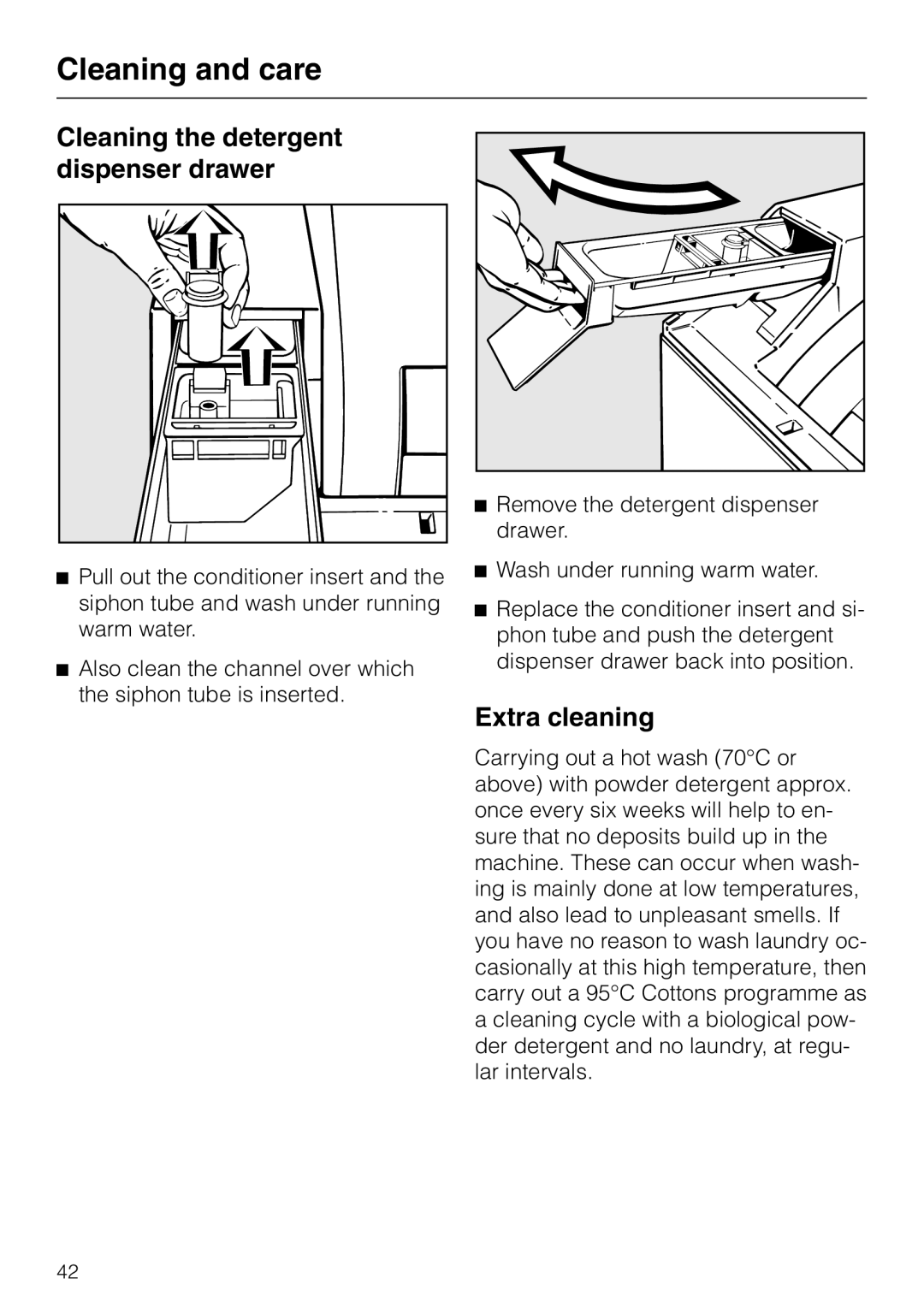 Miele W 149 operating instructions Cleaning the detergent dispenser drawer, Extra cleaning 