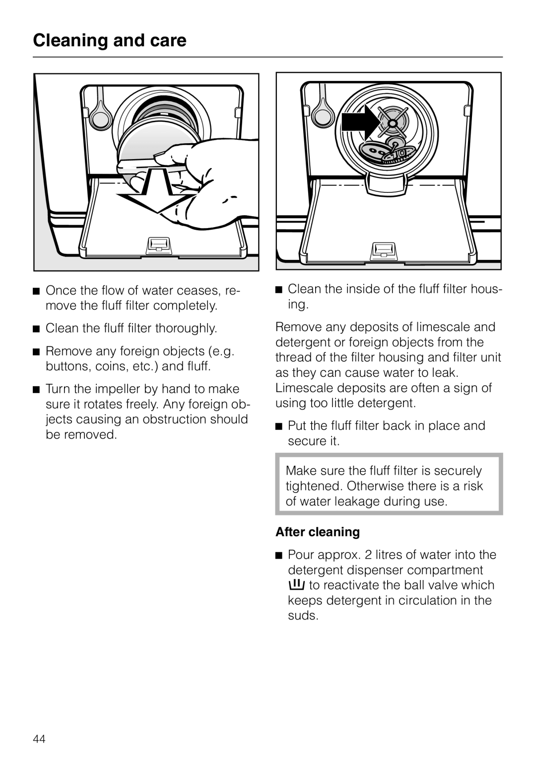 Miele W 149 operating instructions After cleaning 