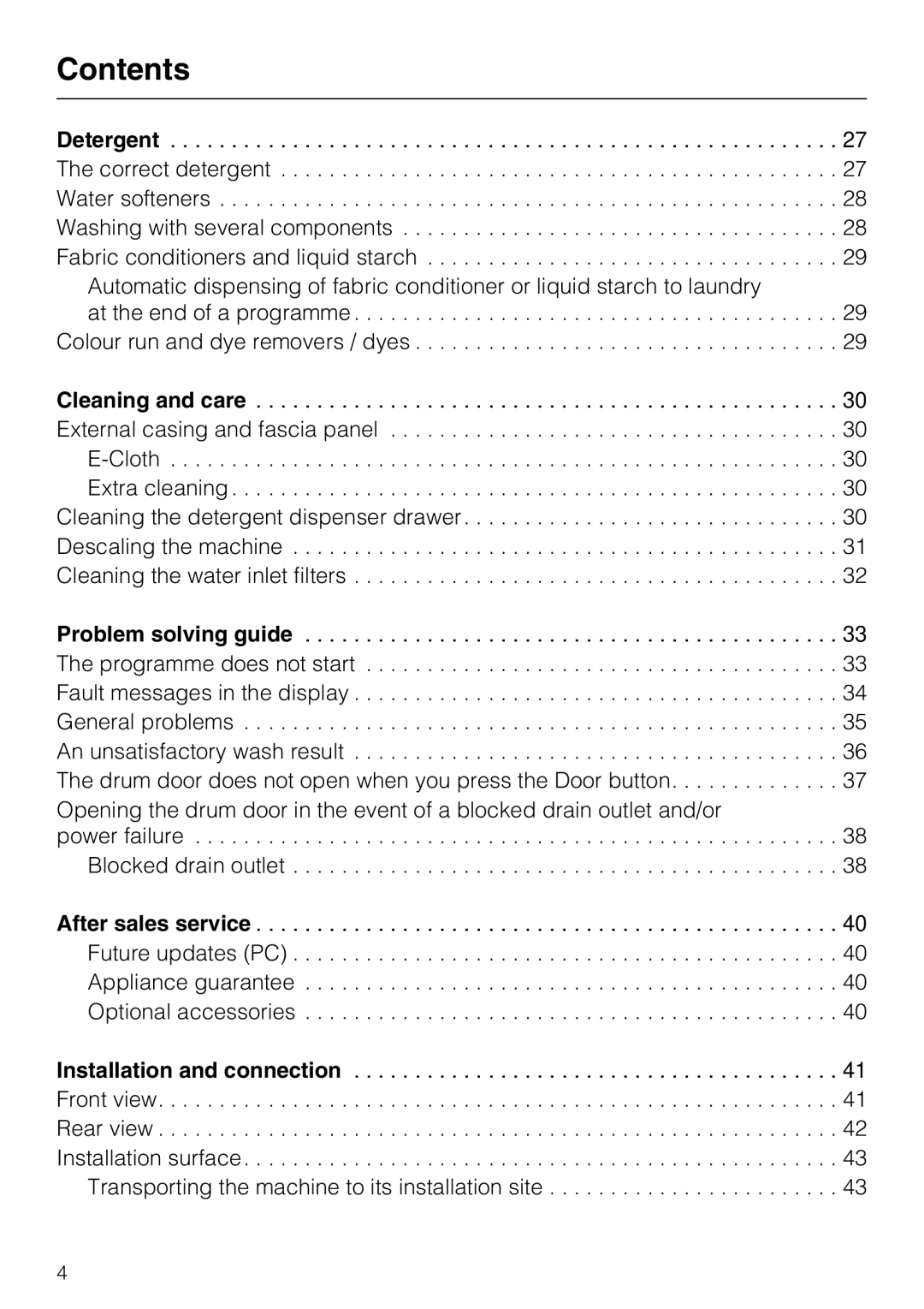 Miele W 1512 operating instructions Contents 