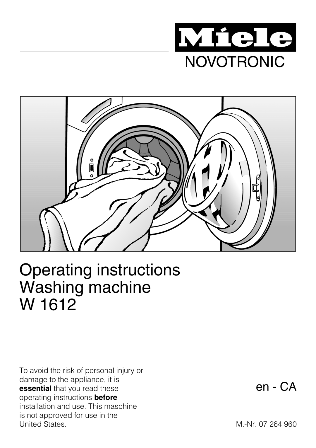 Miele W 1612 operating instructions Operating instructions Washing machine 1612 