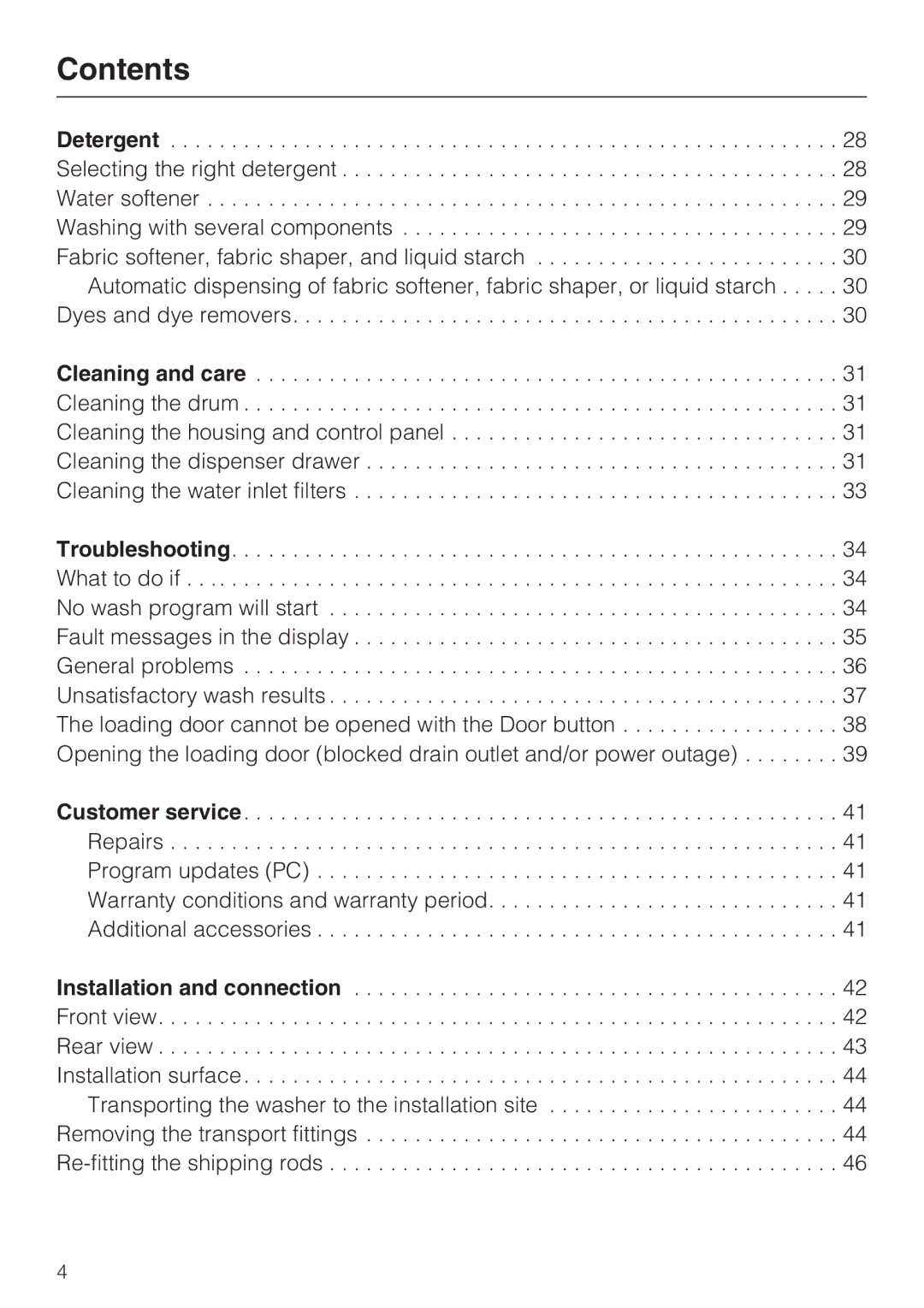 Miele W 1612 operating instructions Contents 