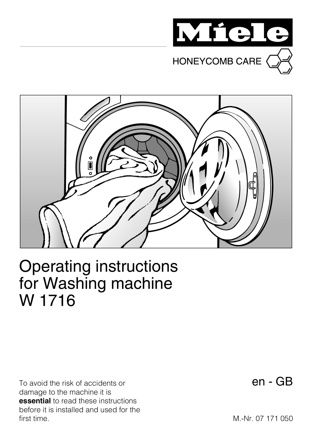 Miele W 1716 operating instructions Operating instructions for Washing machine W 