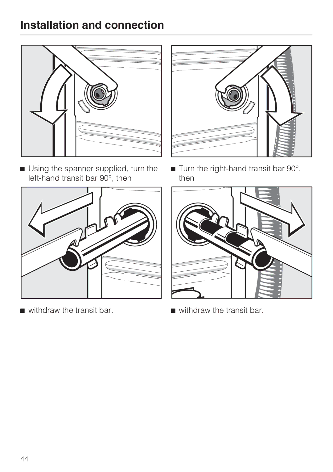 Miele W 1716 operating instructions Installation and connection 